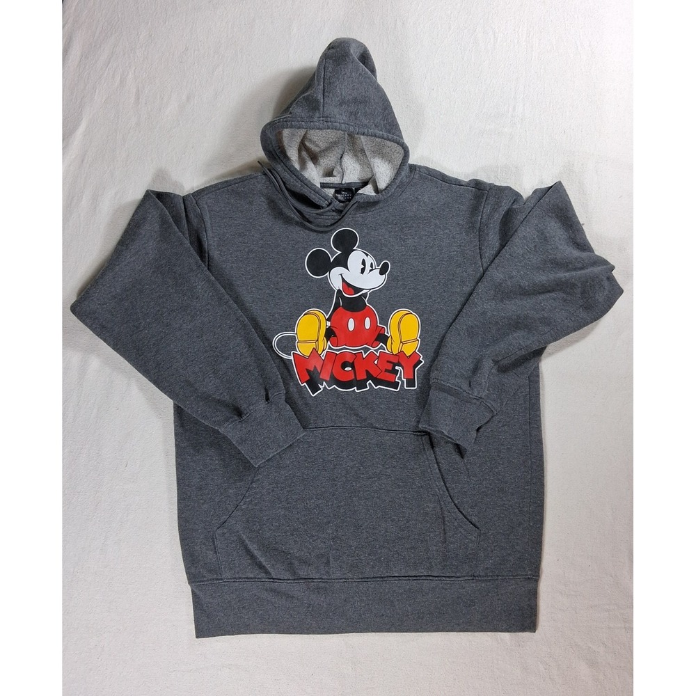 Disney Mickey Mouse Hoodie Men's Medium Gray Sherpa Lined Pullover Graphic